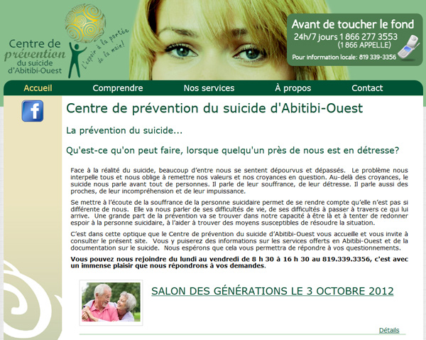 Site de Centre de prévention du suicide d'Abitibi-Ouest