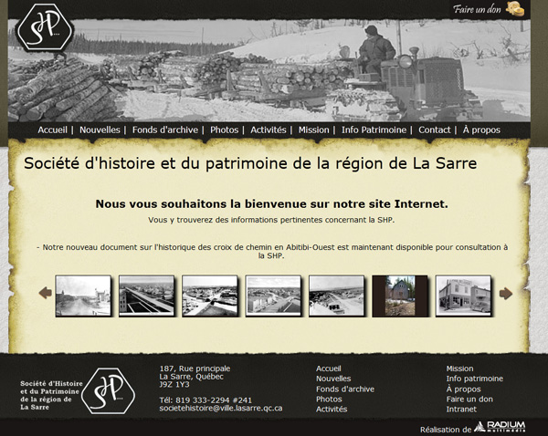 Site de Société d'histoire et du Patrimoine de la région de La Sarre
