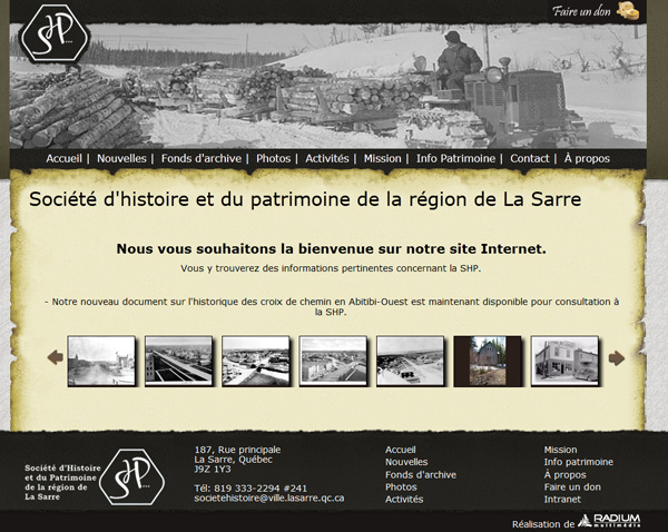 Site de Socit d'histoire et du Patrimoine de la rgion de La Sarre